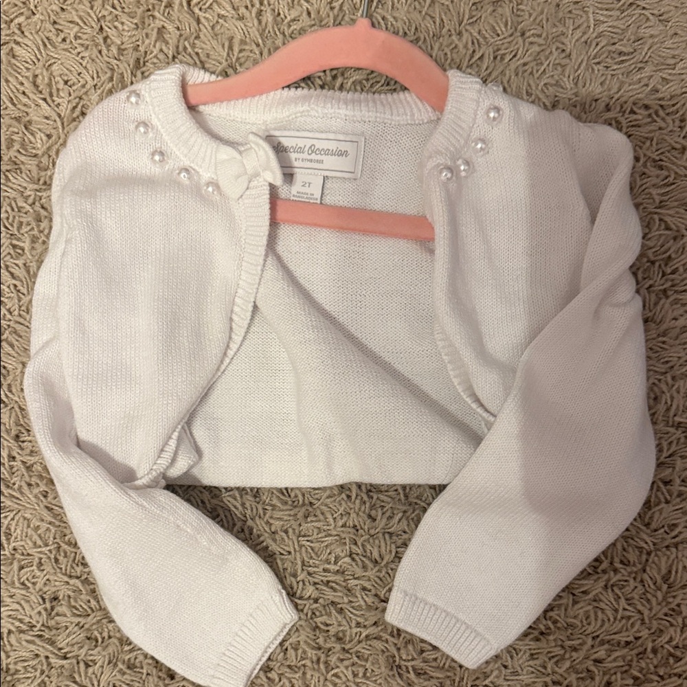 Cropped White Sweater with Pearl Accents